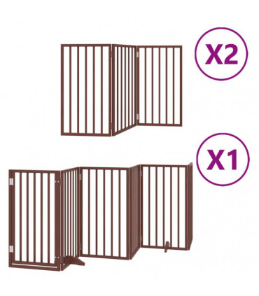 vidaXL Dog Gate with Door Foldable 12 Panels Brown 600 cm Poplar Wood