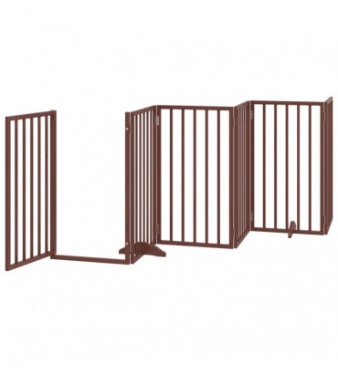 vidaXL Dog Gate with Door Foldable 12 Panels Brown 600 cm Poplar Wood