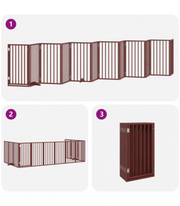 vidaXL Dog Gate with Door Foldable 12 Panels Brown 600 cm Poplar Wood
