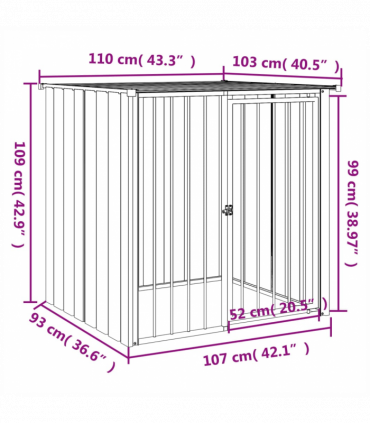 vidaXL Dog House with Roof Black 110x103x109 cm Galvanised Steel