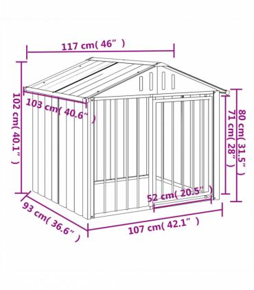 vidaXL Dog House with Roof Black 117x103x102 cm Galvanised Steel