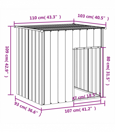 vidaXL Dog House with Roof Light Grey 110x103x109 cm Galvanised Steel