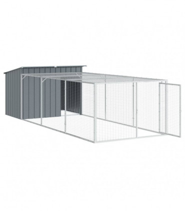 vidaXL Dog House with Run Anthracite 153x396x110 cm Galvanised Steel
