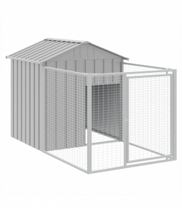 vidaXL Dog House with Run Light Grey 117x201x123 cm Galvanised Steel