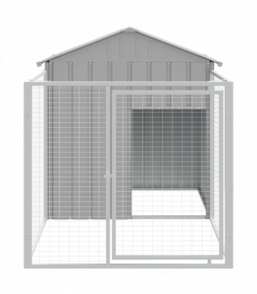 vidaXL Dog House with Run Light Grey 117x201x123 cm Galvanised Steel