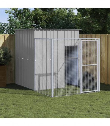 vidaXL Dog House with Run Light Grey 165x251x181 cm Galvanised Steel