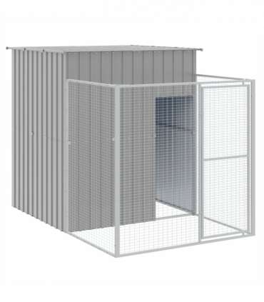 vidaXL Dog House with Run Light Grey 165x251x181 cm Galvanised Steel