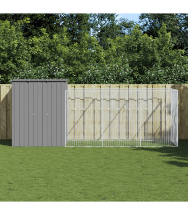 vidaXL Dog House with Run Light Grey 165x455x181 cm Galvanised Steel