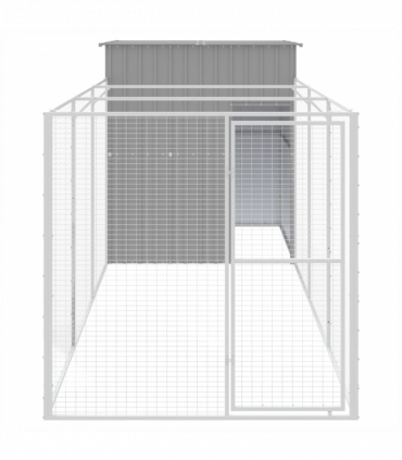 vidaXL Dog House with Run Light Grey 165x455x181 cm Galvanised Steel