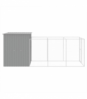 vidaXL Dog House with Run Light Grey 165x455x181 cm Galvanised Steel