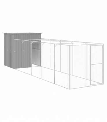 vidaXL Dog House with Run Light Grey 165x659x181 cm Galvanised Steel