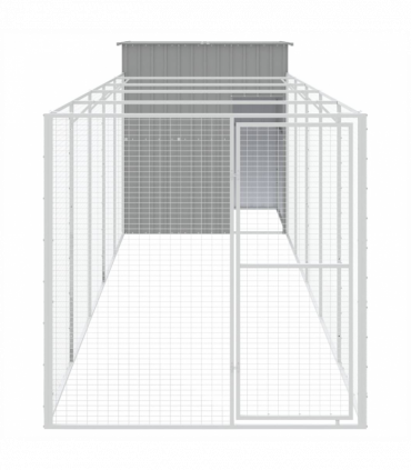 vidaXL Dog House with Run Light Grey 165x659x181 cm Galvanised Steel