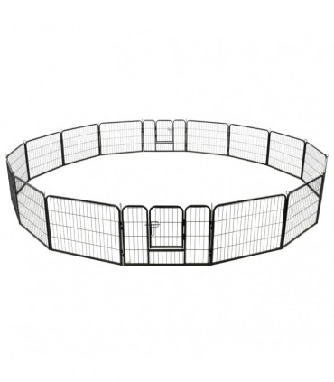 vidaXL Dog Playpen 16 Panels Steel 60x80 cm Black