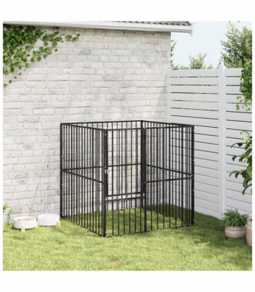 vidaXL Dog Playpen 4 Panel Black Galvanised Steel