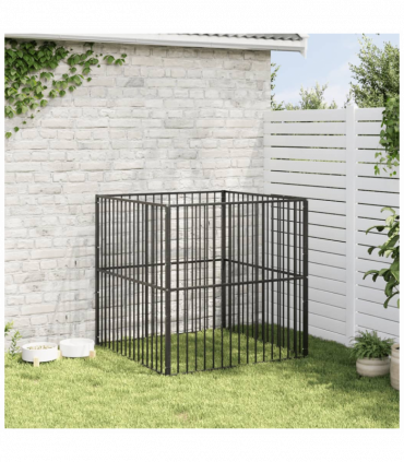 vidaXL Dog Playpen 4 Panel Black Galvanised Steel