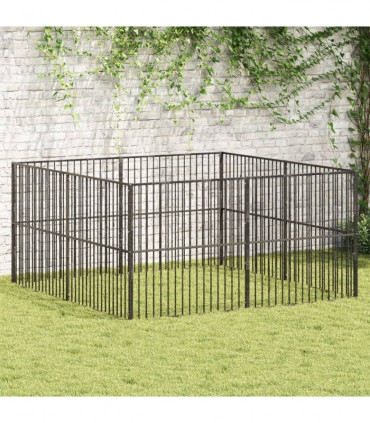 vidaXL Dog Playpen 8 Panels Black Galvanised Steel