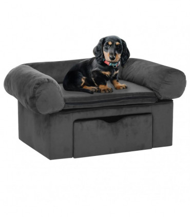 vidaXL Dog Sofa with Drawer Dark Grey 75x50x38 cm Plush