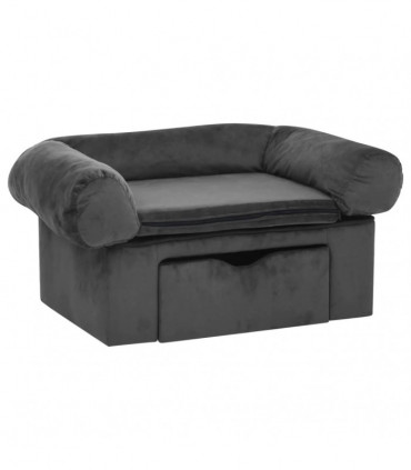 vidaXL Dog Sofa with Drawer Dark Grey 75x50x38 cm Plush