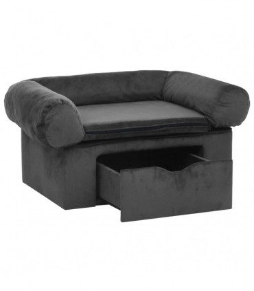 vidaXL Dog Sofa with Drawer Dark Grey 75x50x38 cm Plush