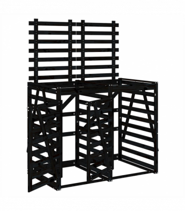 vidaXL Double Wheelie Bin Storage Black Solid Wood Pine