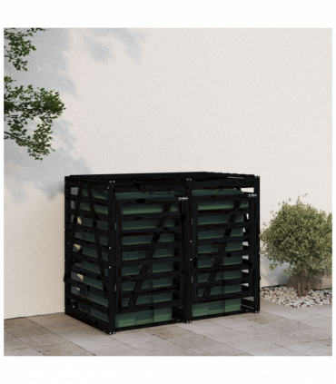 vidaXL Double Wheelie Bin Storage Black Solid Wood Pine