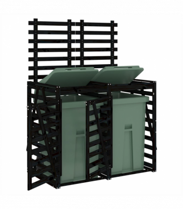 vidaXL Double Wheelie Bin Storage Black Solid Wood Pine