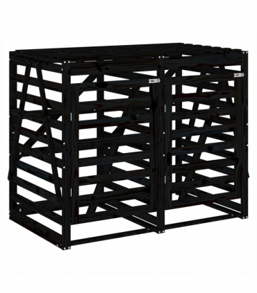 vidaXL Double Wheelie Bin Storage Black Solid Wood Pine