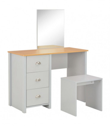 vidaXL Dressing Table with Mirror and Stool Grey 104x45x131 cm