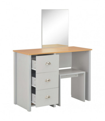 vidaXL Dressing Table with Mirror and Stool Grey 104x45x131 cm