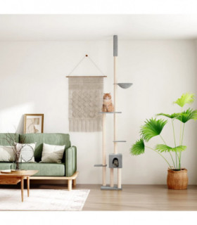 vidaXL Floor to Ceiling Cat Tree Light Grey 258.5-284.5 cm