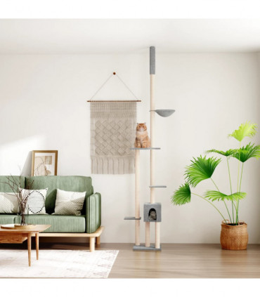 vidaXL Floor to Ceiling Cat Tree Light Grey 258.5-284.5 cm