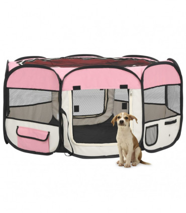 vidaXL Foldable Dog Playpen with Carrying Bag Pink 145x145x61 cm