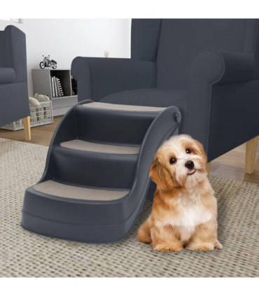 vidaXL Folding 3-Step Dog Stairs Dark Grey