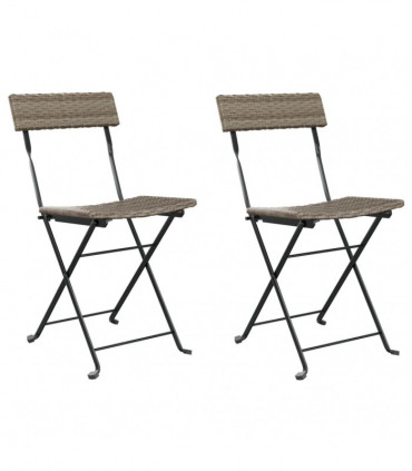 vidaXL Folding Bistro Chairs 2 pcs Grey Poly Rattan and Steel