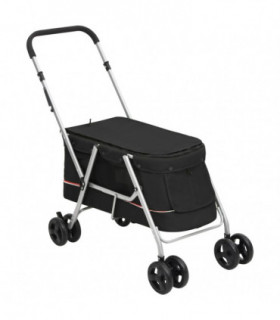 vidaXL Folding Dog Stroller Black 100x49x96 cm Linen Fabric