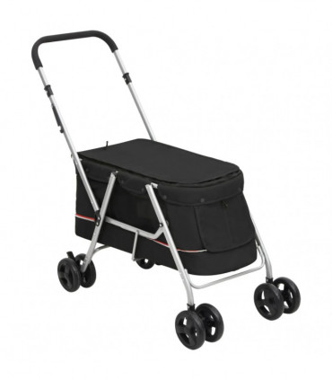 vidaXL Folding Dog Stroller Black 100x49x96 cm Linen Fabric