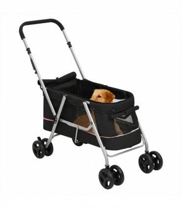 vidaXL Folding Dog Stroller Black 100x49x96 cm Linen Fabric