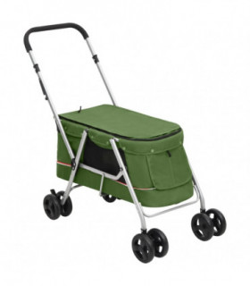 vidaXL Folding Dog Stroller Green 100x49x96 cm Linen Fabric