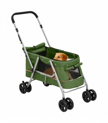 vidaXL Folding Dog Stroller Green 100x49x96 cm Linen Fabric