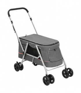 vidaXL Folding Dog Stroller Grey 100x49x96 cm Linen Fabric