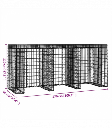 vidaXL Gabion Wall for Garbage Bin 270x91x120 cm Galvanised Iron