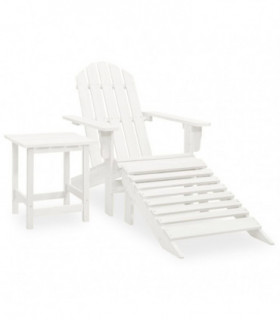 vidaXL Garden Adirondack Chair with Ottoman&Table Solid Fir Wood White