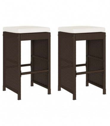 vidaXL Garden Bar Stools with Cushions 2 pcs Brown Poly Rattan