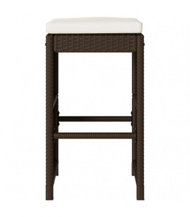 vidaXL Garden Bar Stools with Cushions 2 pcs Brown Poly Rattan
