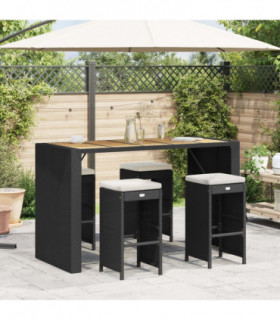 vidaXL Garden Bar Stools with Cushions 4 pcs Black Poly Rattan