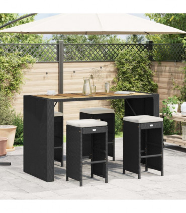 vidaXL Garden Bar Stools with Cushions 4 pcs Black Poly Rattan