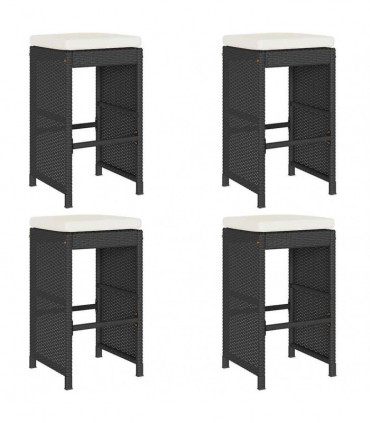vidaXL Garden Bar Stools with Cushions 4 pcs Black Poly Rattan