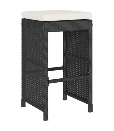 vidaXL Garden Bar Stools with Cushions 4 pcs Black Poly Rattan