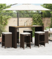 vidaXL Garden Bar Stools with Cushions 6 pcs Brown Poly Rattan