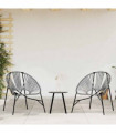 vidaXL Garden Chair Set 3 pcs Black and Light Grey Poly Rattan